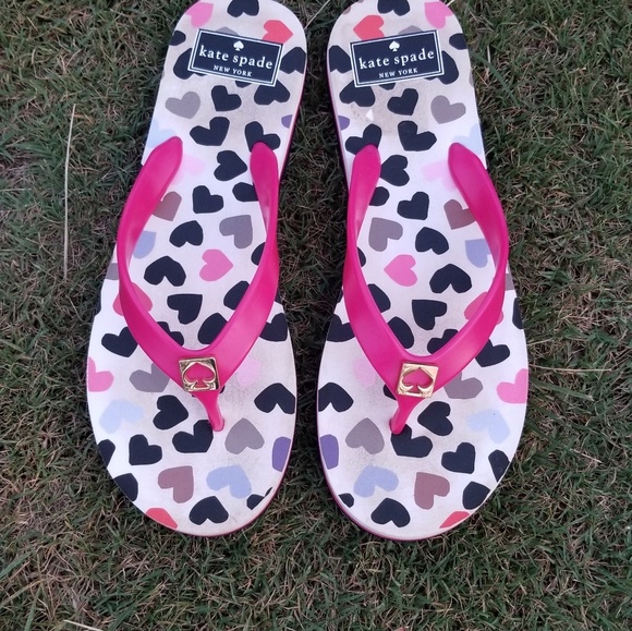 Kate Spade Size 8 Flip flops pink black guc - Picture 5 of 6